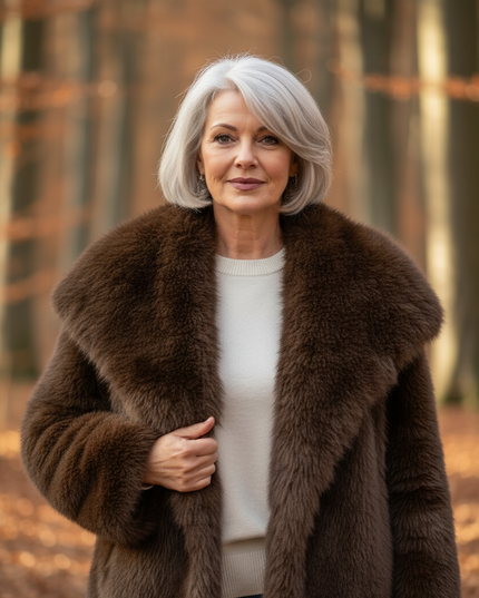 Braune flauschige Jacke mit Fellkragen - Ansicht 4