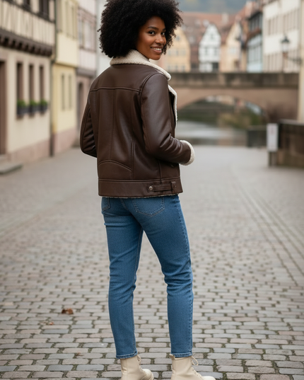 Braune Jacke mit Teddyfutter - dick gefüttert - Ansicht 2