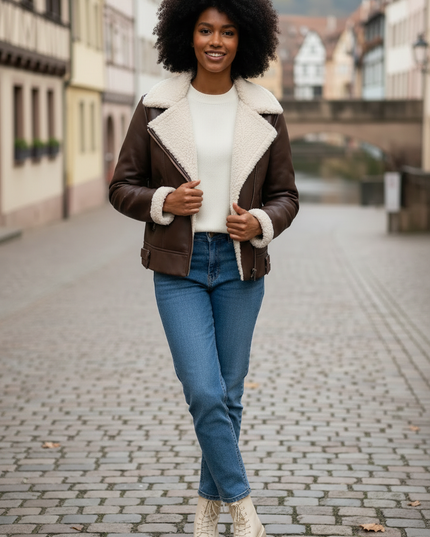Braune Jacke mit Teddyfutter - dick gefüttert - Ansicht 3