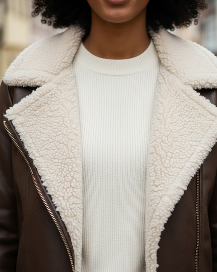 Braune Jacke mit Teddyfutter - dick gefüttert - Ansicht 4