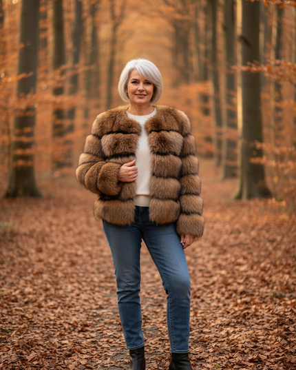 Braune Plüschjacke Damen kurz im Waschbär-Look - Ansicht 1