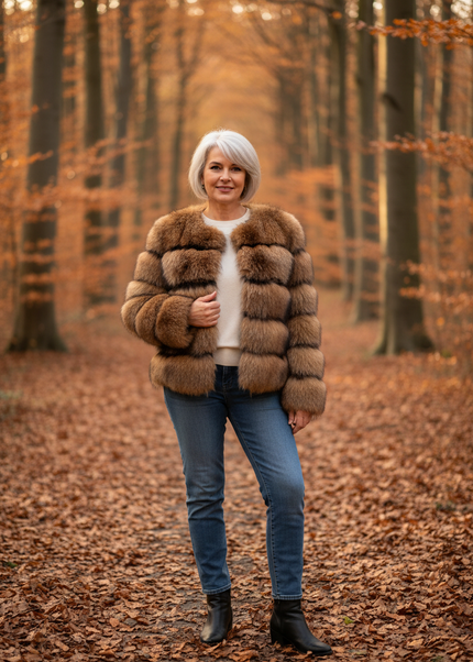 Braune Plüschjacke Damen kurz im Waschbär-Look - Ansicht 1
