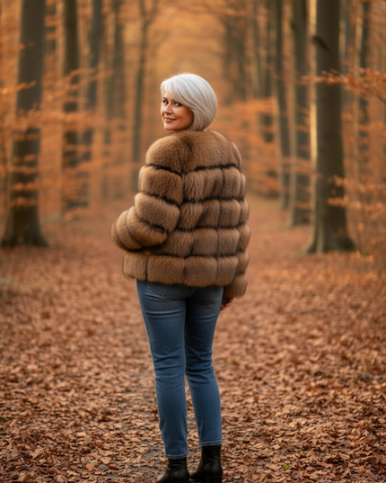 Braune Plüschjacke Damen kurz im Waschbär-Look - Ansicht 2