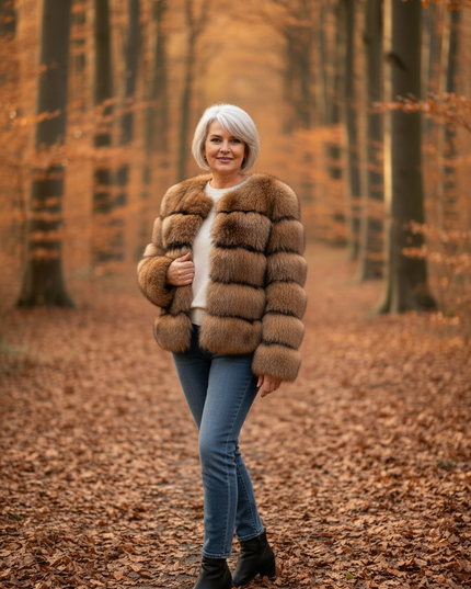 Braune Plüschjacke Damen kurz im Waschbär-Look - Ansicht 3