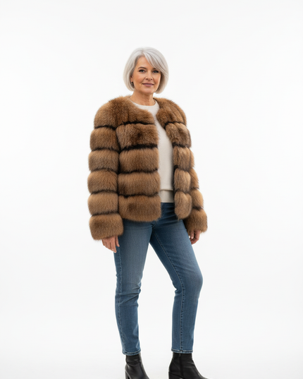 Braune Plüschjacke Damen kurz im Waschbär-Look - Ansicht 5