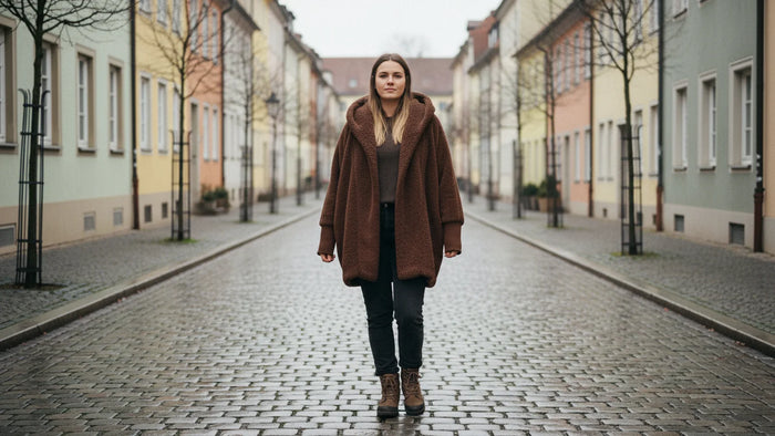 Dunkelbraune Teddyjacke mit Kapuze für Damen