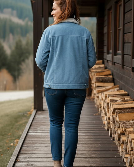 Cordjacke mit Teddyfutter Damen hellblau Sherpa - Ansicht 2