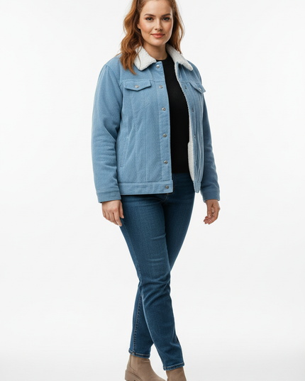 Cordjacke mit Teddyfutter Damen hellblau Sherpa - Ansicht 5