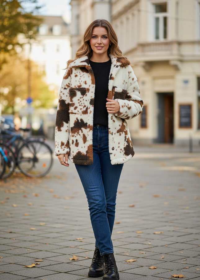 Cream Teddy Jacke mit Kuhfell-Print - kurz & kuschelig - Ansicht 1