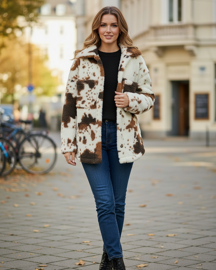 Cream Teddy Jacke mit Kuhfell-Print - kurz & kuschelig - Ansicht 3