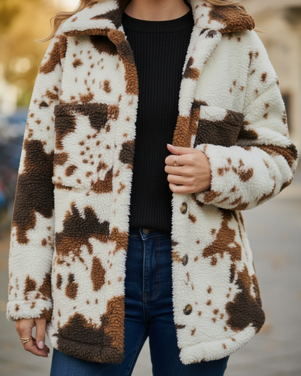 Cream Teddy Jacke mit Kuhfell-Print - kurz & kuschelig - Ansicht 4