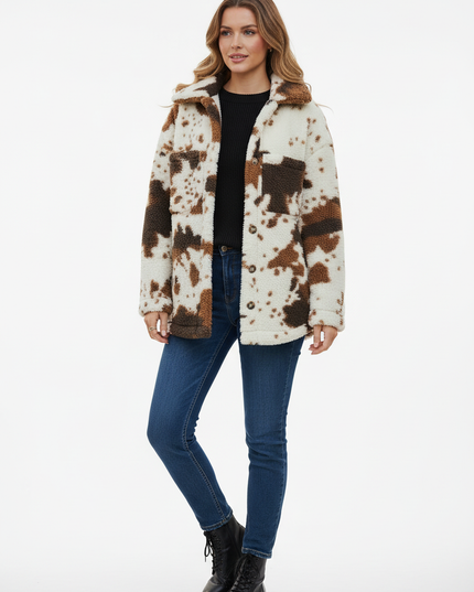 Cream Teddy Jacke mit Kuhfell-Print - kurz & kuschelig - Ansicht 5