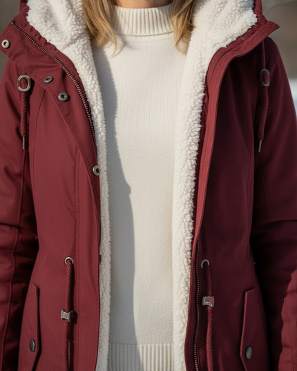 Damen Parka mit Teddyfutter, weinrot mit Kapuze - Ansicht 4