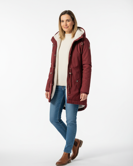 Damen Parka mit Teddyfutter, weinrot mit Kapuze - Ansicht 5