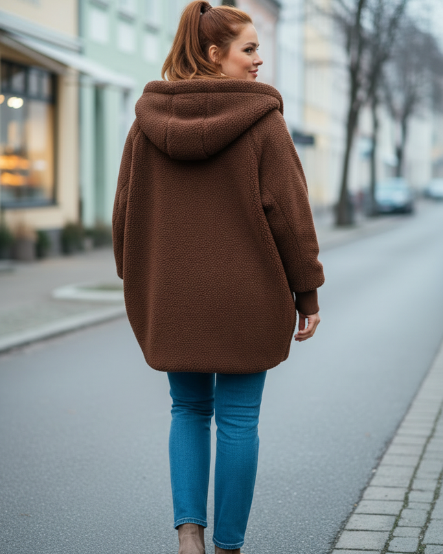 Dunkelbraune Teddyjacke mit Kapuze: weich und warm - Ansicht 2