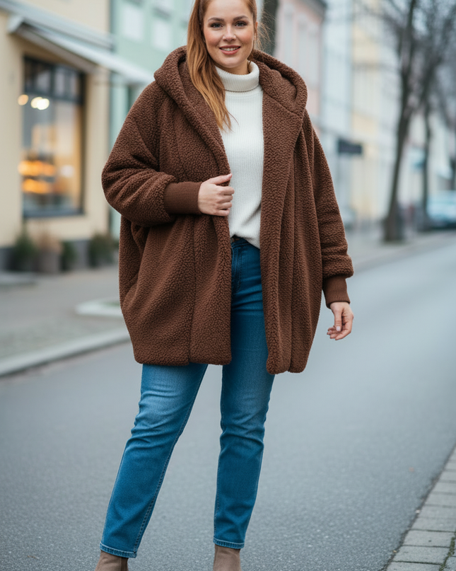 Dunkelbraune Teddyjacke mit Kapuze: weich und warm - Ansicht 3
