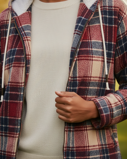 Flanell Jacke mit Kapuze Damen rot kariert gefüttert - Ansicht 4