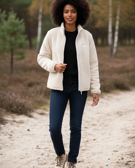 Fleecejacke Teddyfell Damen Weiß mit Stehkragen - Ansicht 1
