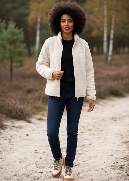 Fleecejacke Teddyfell Damen Weiß mit Stehkragen - Ansicht 1