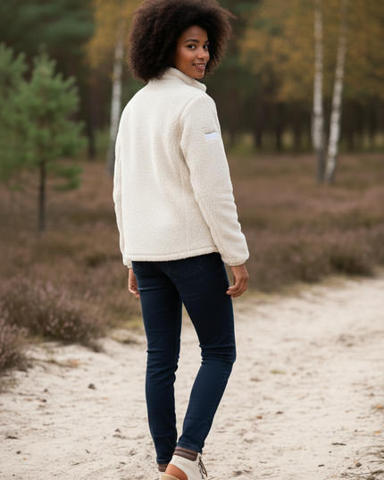 Fleecejacke Teddyfell Damen Weiß mit Stehkragen - Ansicht 2