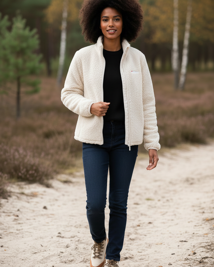Fleecejacke Teddyfell Damen Weiß mit Stehkragen - Ansicht 3