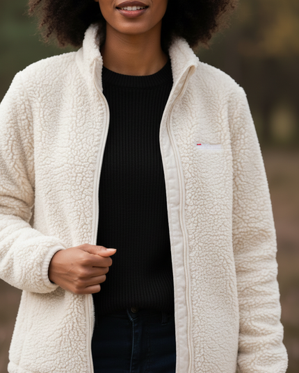 Fleecejacke Teddyfell Damen Weiß mit Stehkragen - Ansicht 4