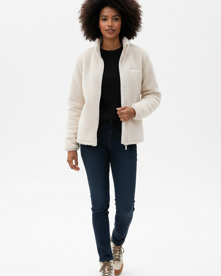 Fleecejacke Teddyfell Damen Weiß mit Stehkragen - Ansicht 5