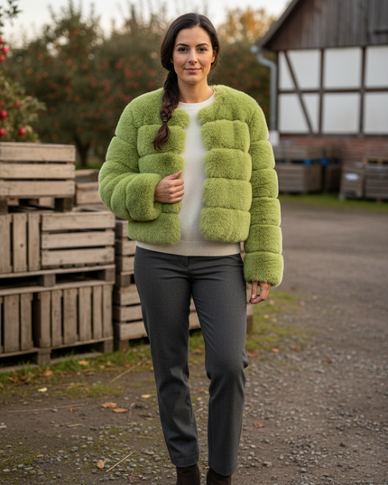 Grüne Kuscheljacke Damen kurz mit langen Ärmeln - Ansicht 1