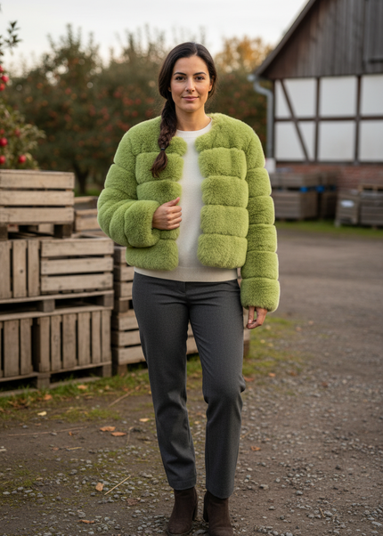 Grüne Kuscheljacke Damen kurz mit langen Ärmeln - Ansicht 1
