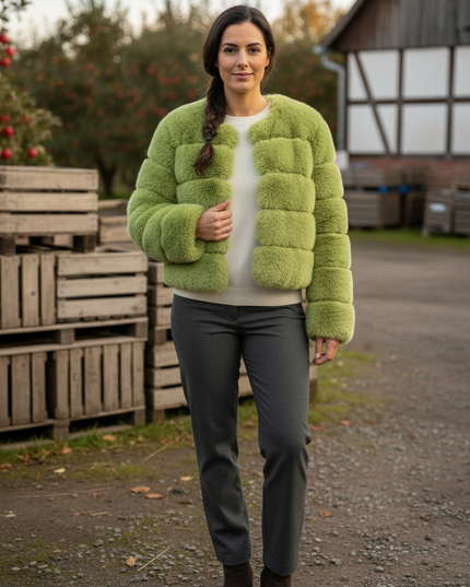 Grüne Kuscheljacke Damen kurz mit langen Ärmeln - Ansicht 3