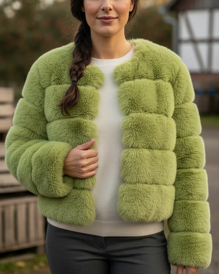 Grüne Kuscheljacke Damen kurz mit langen Ärmeln - Ansicht 4