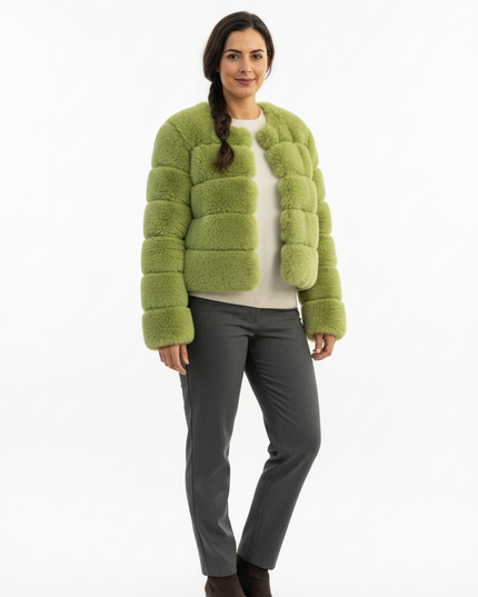 Grüne Kuscheljacke Damen kurz mit langen Ärmeln - Ansicht 5
