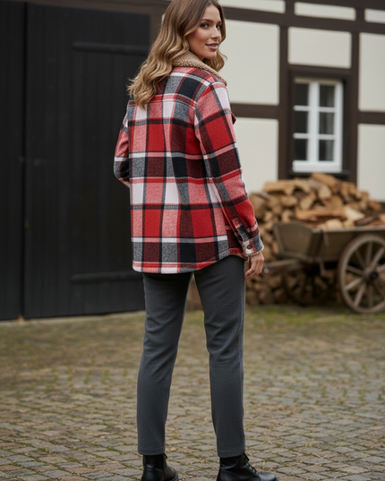 Hemdjacke Damen kariert mit beigem Teddyfutter - Ansicht 2