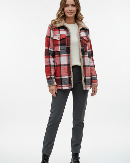 Hemdjacke Damen kariert mit beigem Teddyfutter - Ansicht 5