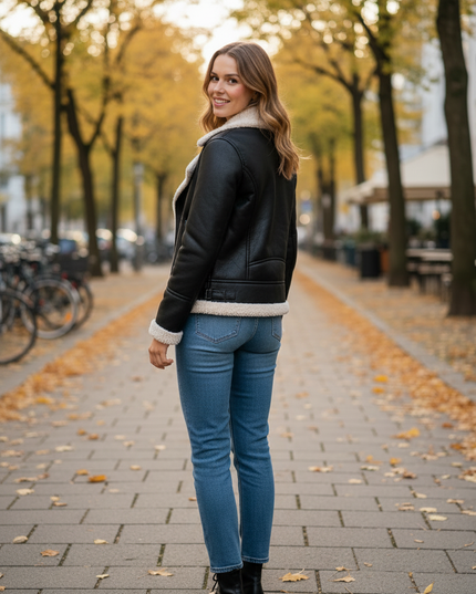 Jacke in Lederoptik mit Teddyfell - schwarz, Herbst/Winter - Ansicht 2