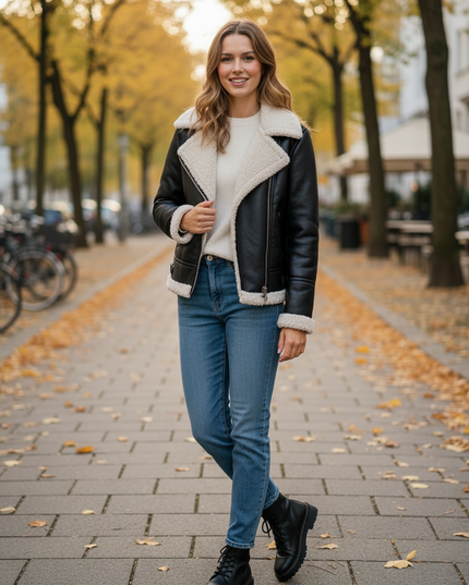 Jacke in Lederoptik mit Teddyfell - schwarz, Herbst/Winter - Ansicht 3