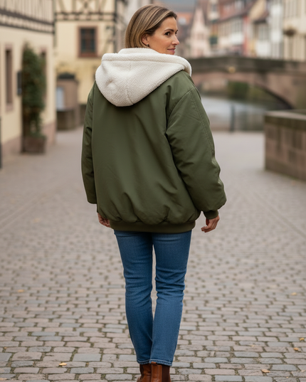 Jacke mit Teddyfell innen Damen - Olivgrün - Ansicht 2