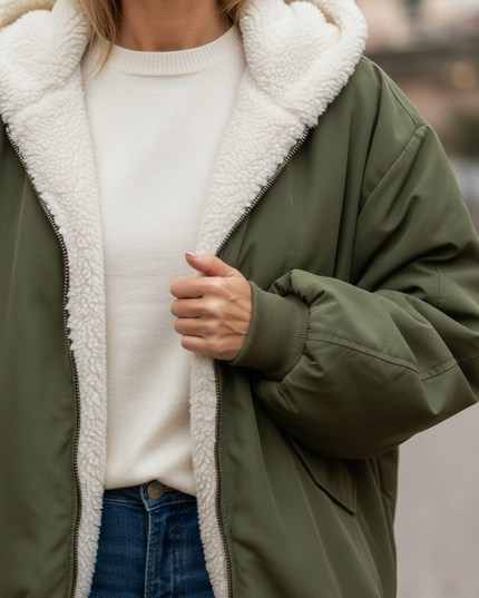 Jacke mit Teddyfell innen Damen - Olivgrün - Ansicht 4