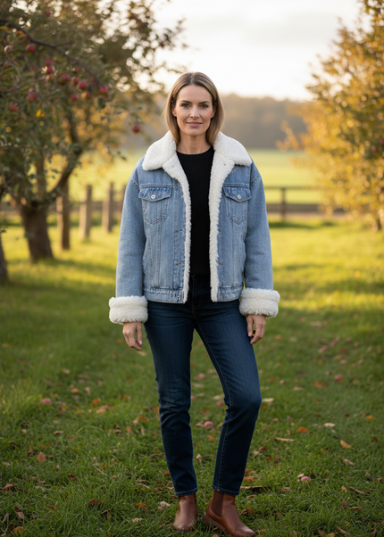 Jeansjacke mit Teddyfutter Damen hellblau - Ansicht 1