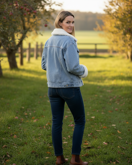 Jeansjacke mit Teddyfutter Damen hellblau - Ansicht 2
