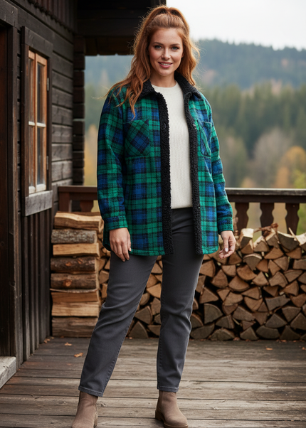Karierte Flanell Jacke Damen mit Teddyfutter - Ansicht 1