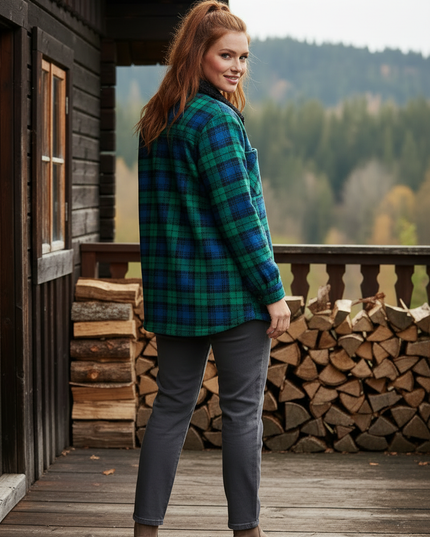 Karierte Flanell Jacke Damen mit Teddyfutter - Ansicht 2
