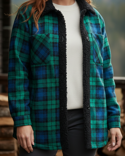 Karierte Flanell Jacke Damen mit Teddyfutter - Ansicht 4