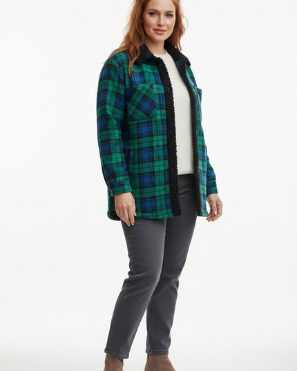 Karierte Flanell Jacke Damen mit Teddyfutter - Ansicht 5