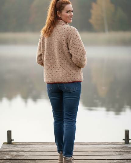Kurze Teddyjacke Damen beige mit Herzmuster - Ansicht 2