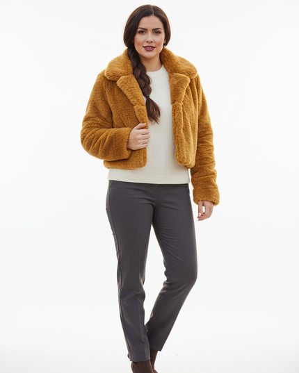 Plüschjacke Damen Kurz: Senfgelbe Kunstfelljacke - Ansicht 5