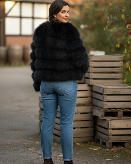 Plüschjacke Damen Schwarz: kurze Kunstfelljacke - Ansicht 2