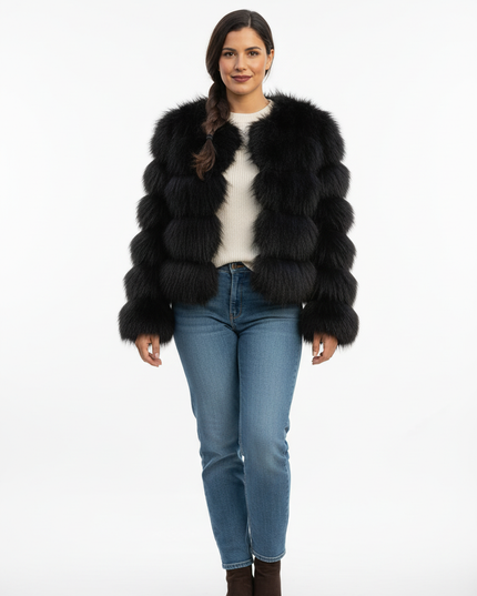 Plüschjacke Damen Schwarz: kurze Kunstfelljacke - Ansicht 5