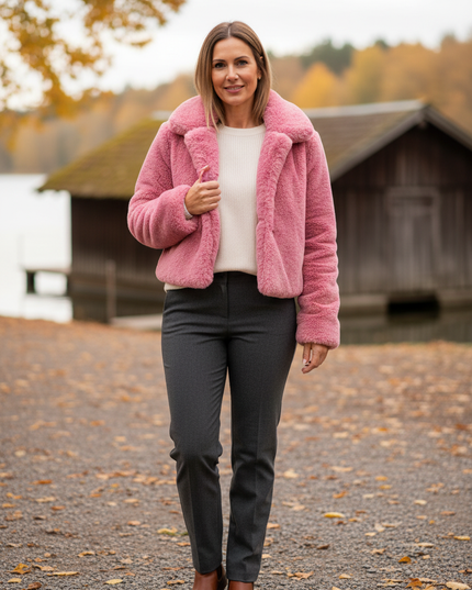 Plüschjacke Pink: Kurze Damenjacke aus Kunstfell - Ansicht 1