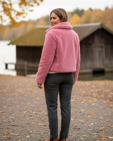 Plüschjacke Pink: Kurze Damenjacke aus Kunstfell - Ansicht 2